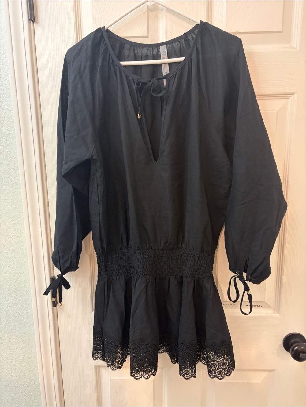 Victoria's Secret Black Tie-Neck Peasant Top